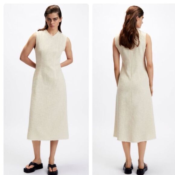 Zara Tweed Textured Sleeveless Midi Dress Ivory Tweed XXL NWT - Picture 1 of 11